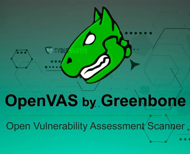 Logotipo de OpenVAS by Greenbone con un diseño verde sobre un fondo abstracto.