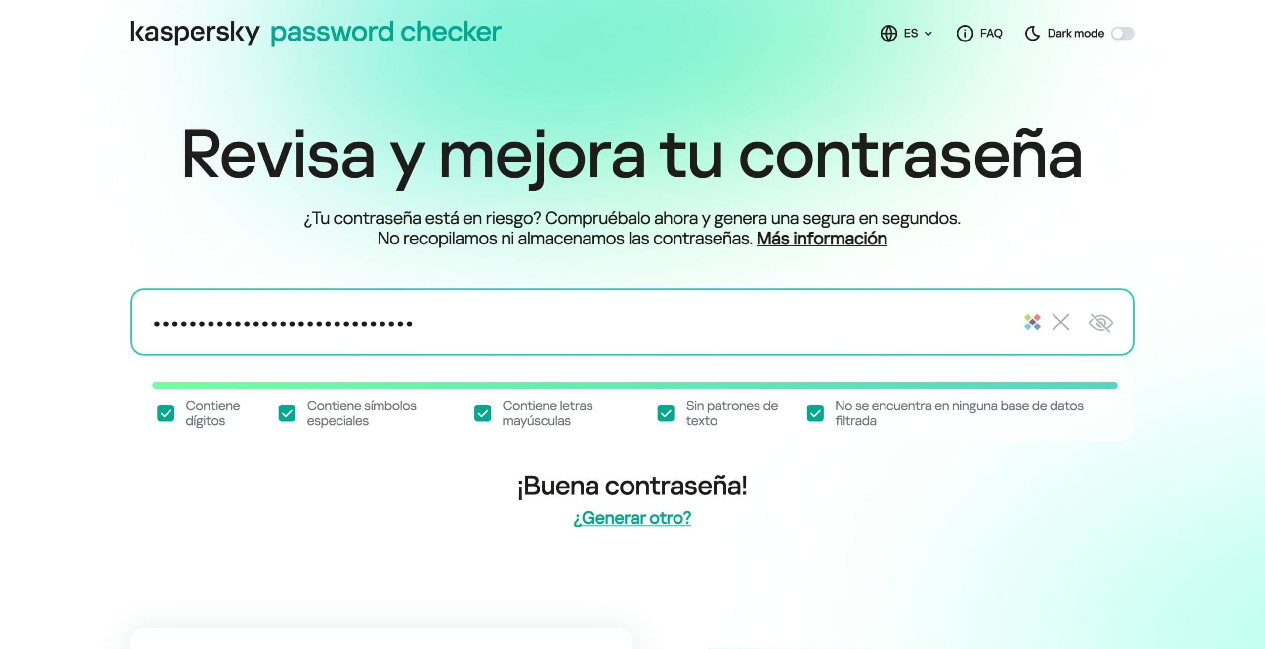 Captura de pantalla del comprobador de contraseñas de Kaspersky.