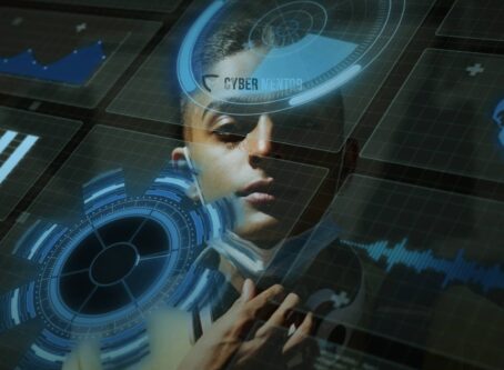 Imagen abstracta de una persona interactuando con una interfaz digital, representando el concepto de higiene digital.