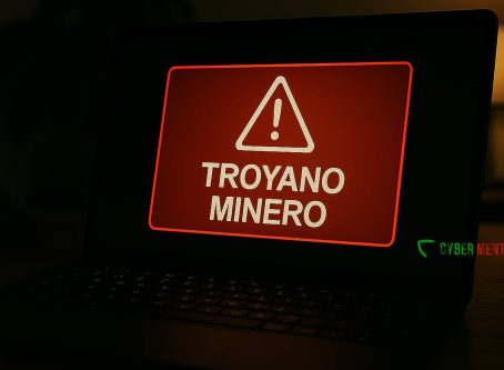 Advertencia de troyano minero en la pantalla de un portátil, representando la amenaza de Altruistics.