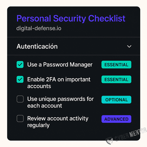 Ejemplo de la sección de Autenticación en el checklist de seguridad informática.
