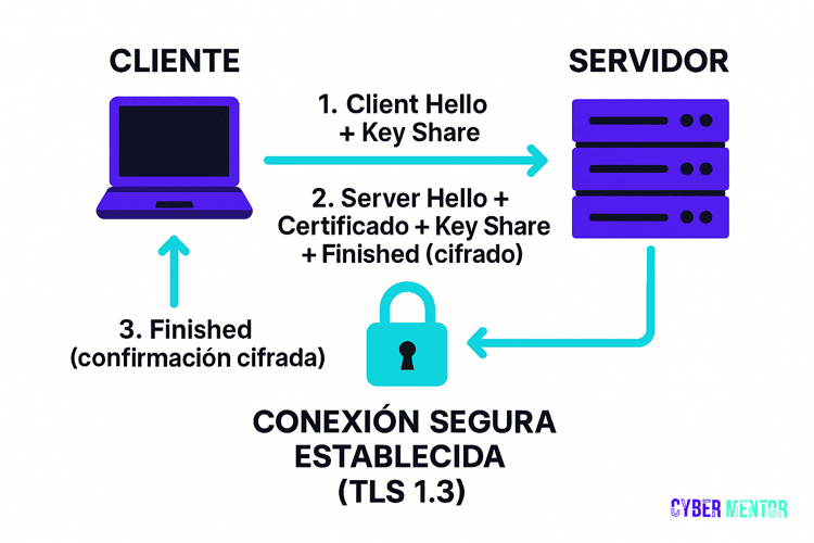 Pasos del proceso de handshake del protocolo de seguridad TLS.