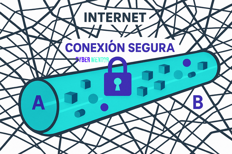 Diagrama de los protocolos de seguridad de red protegiendo el flujo de datos en internet.