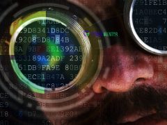 Representación conceptual del hacking visual con un ojo viendo código digital