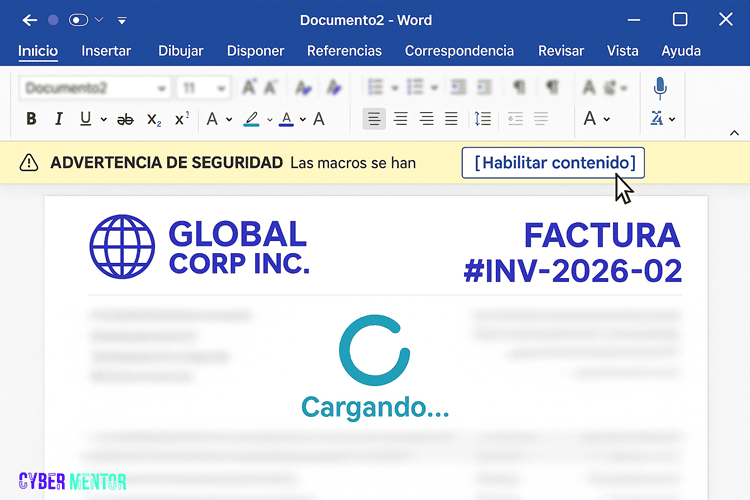 Ejemplo de documento de Word malicioso que solicita habilitar la edición.