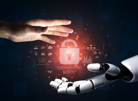 Mano de un experto rechazando un candado que simboliza una contraseña insegura generada por IA, ilustrando sus riesgos.