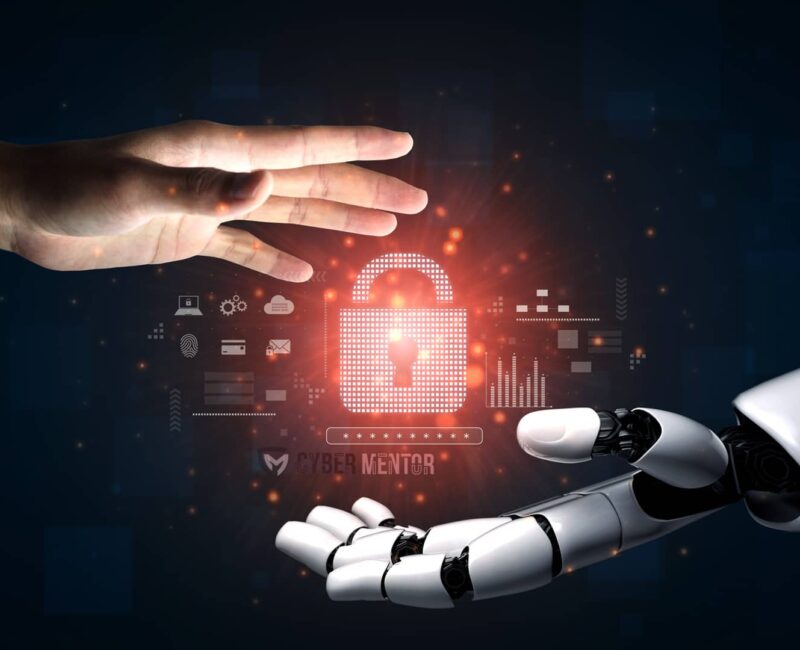 Mano de un experto rechazando un candado que simboliza una contraseña insegura generada por IA, ilustrando sus riesgos.