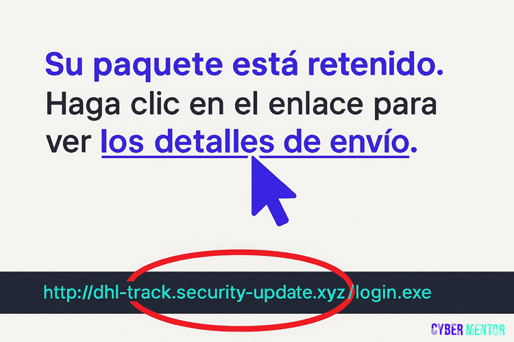 Ejemplo de un enlace en un correo que simula ser un archivo adjunto.