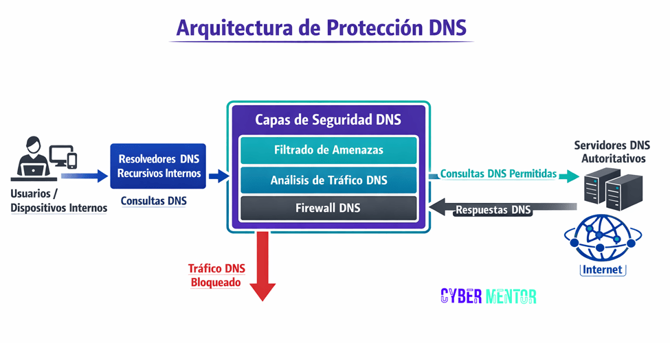 Diagrama de arquitectura de seguridad DNS para infraestructuras corporativas